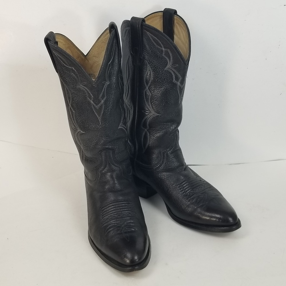 Dan Post Cowboy Boots Mens 9 EW Black Elk Skin Leather Western 6550 Stitched